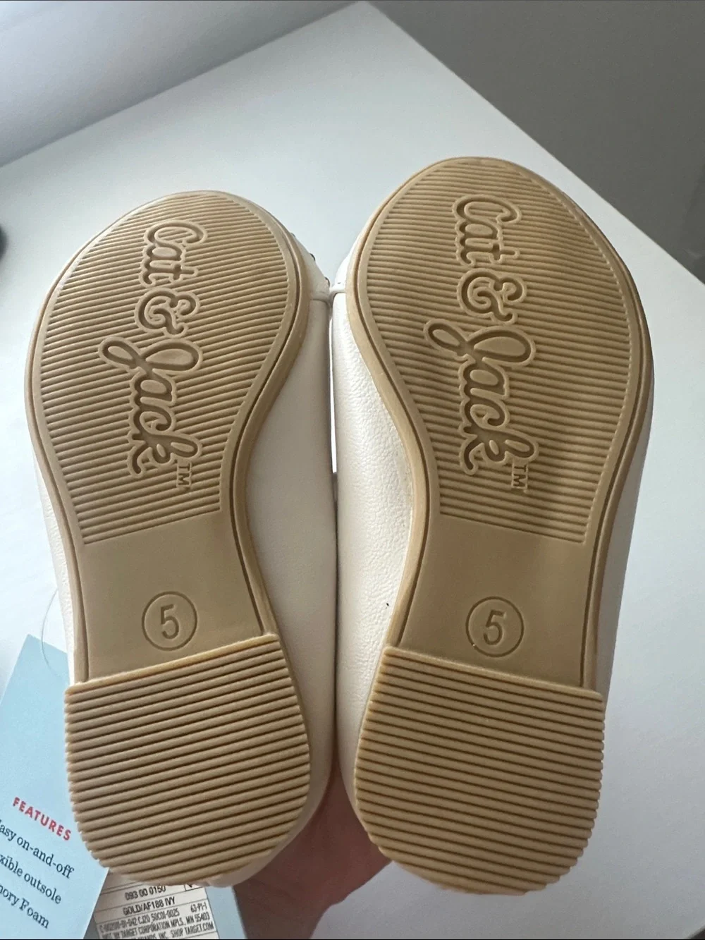 Girls Cream Mary Jane Flats with Gold Studs